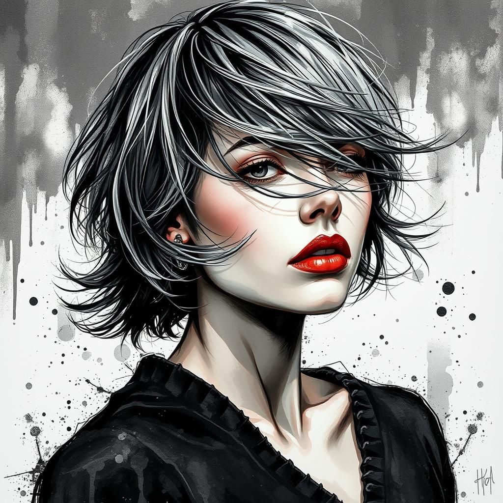 Beautiful Woman in Fluid Splatter Impasto Painting