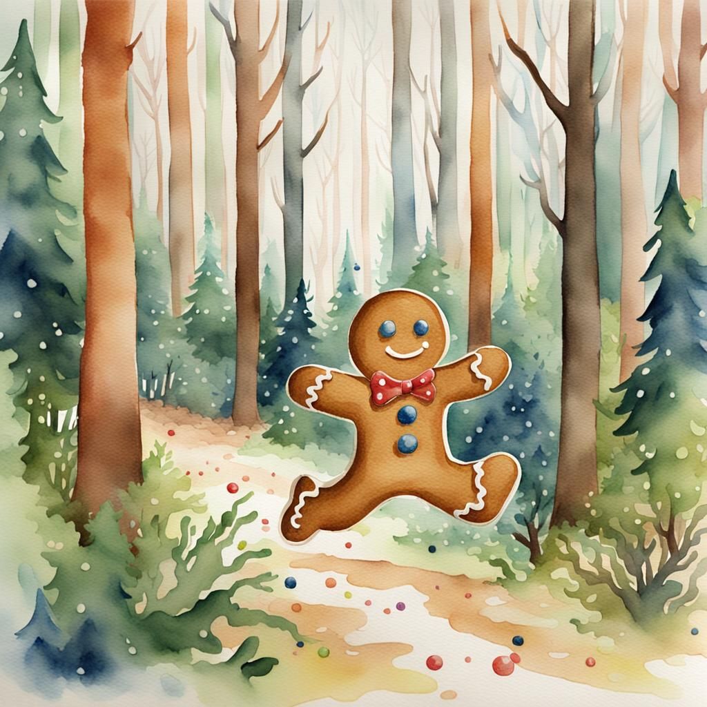 Gingerbread Man Runs Through Forest: Watercolour Painting