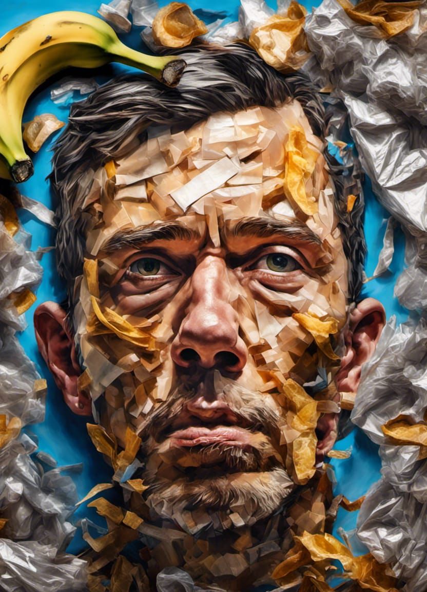 Stinky Man, Paper Mache and Trash on Canvas, 90x120cm