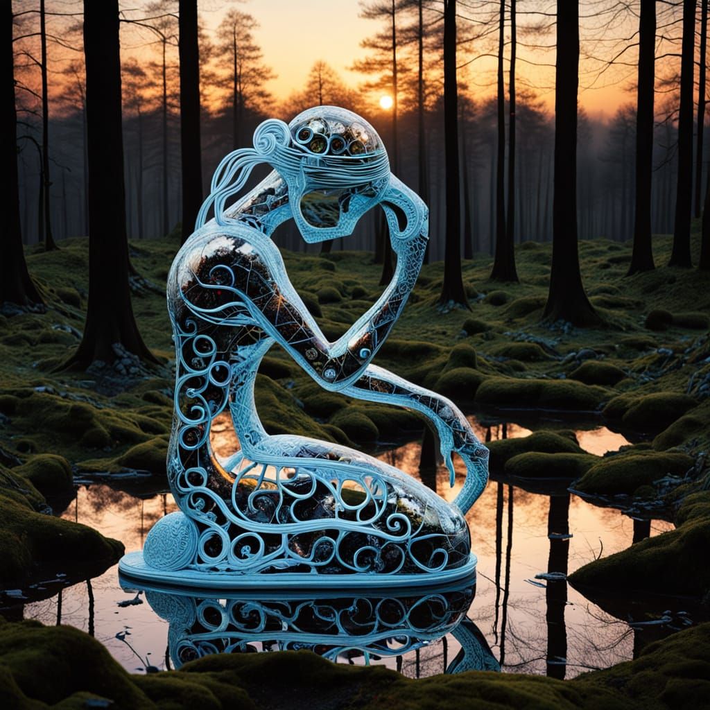 Surreal Fragmented Sculpture of Woman at Sunset