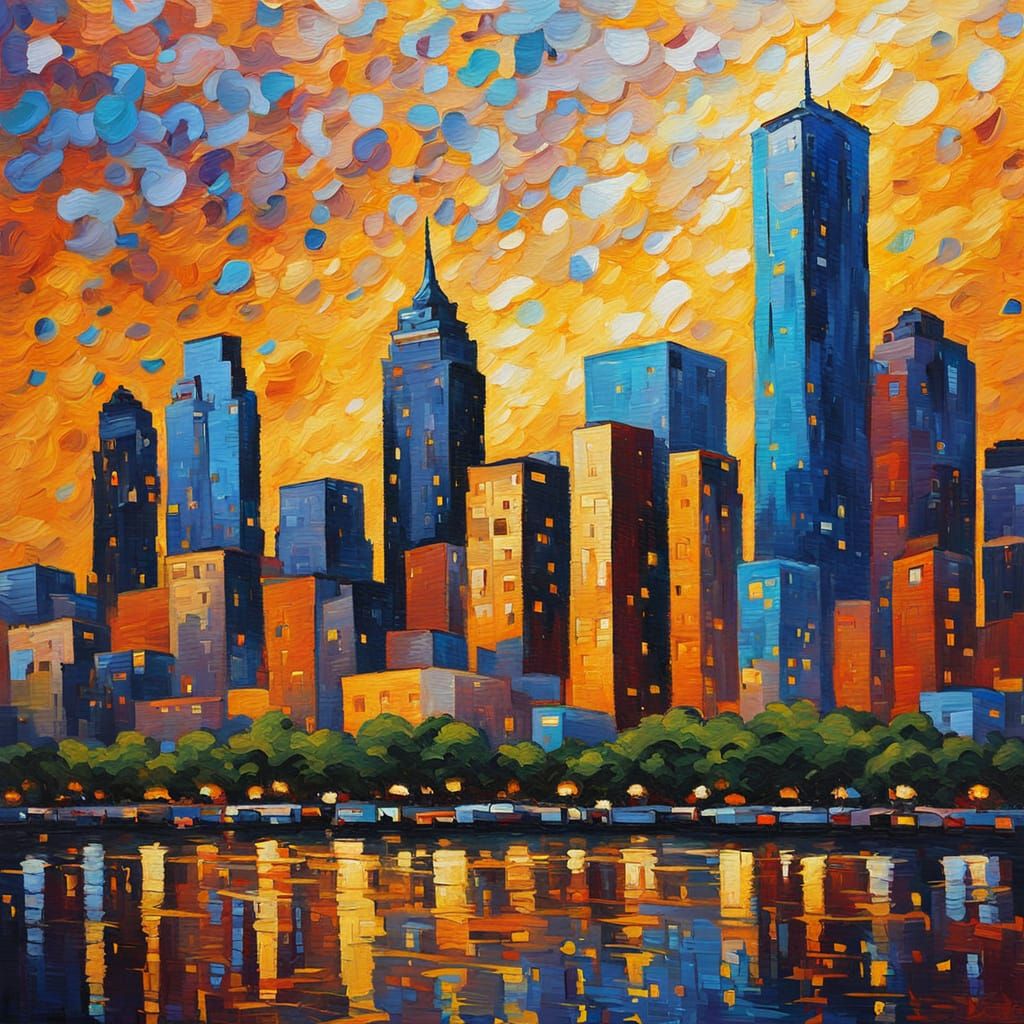 Dallas Cityscape in Neo-Impressionist Oil Painting