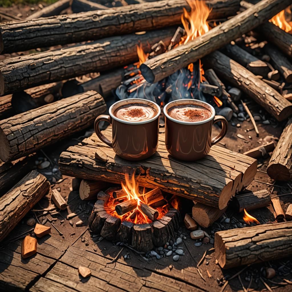 Campfire Cocoa: Ultra-Realistic Sparkling Photo