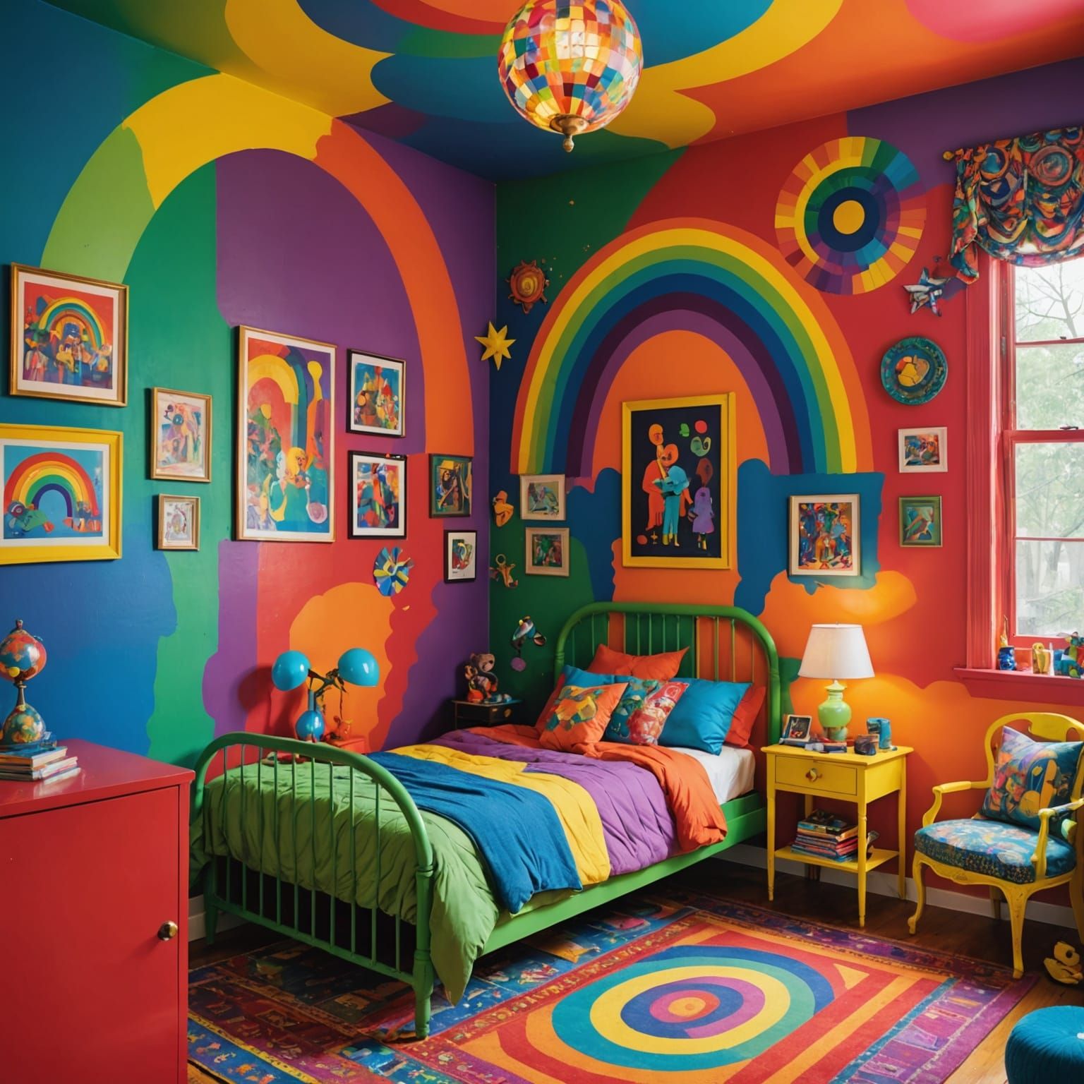 Whimsical Rainbow Hideaway in Vibrant Art Deco Style