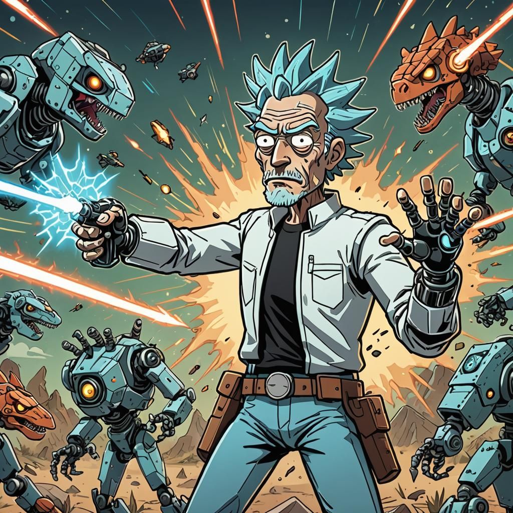 Cyborg Rick Sanchez Cartoon Illustration