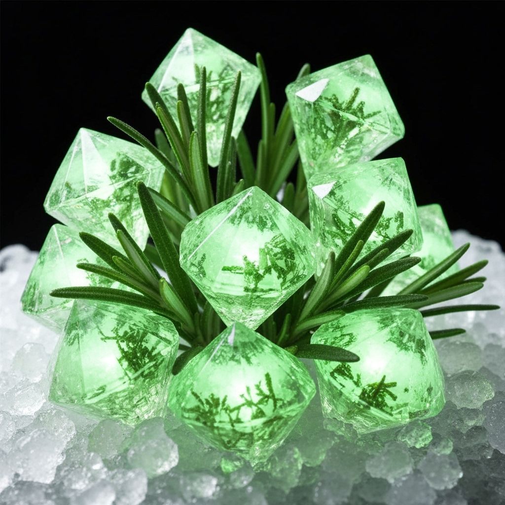 Crystallized Herbs Emitting Green Light on Ice