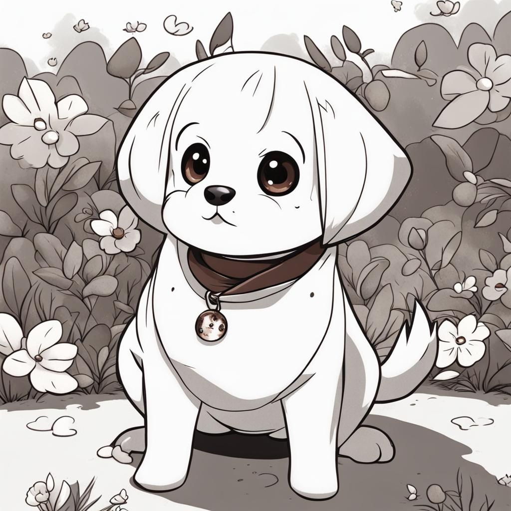 Cute Cartoon Dog in Anime Manga Style