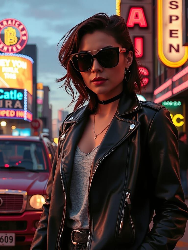 Retro City Woman in the Style of Robert Rodriguez