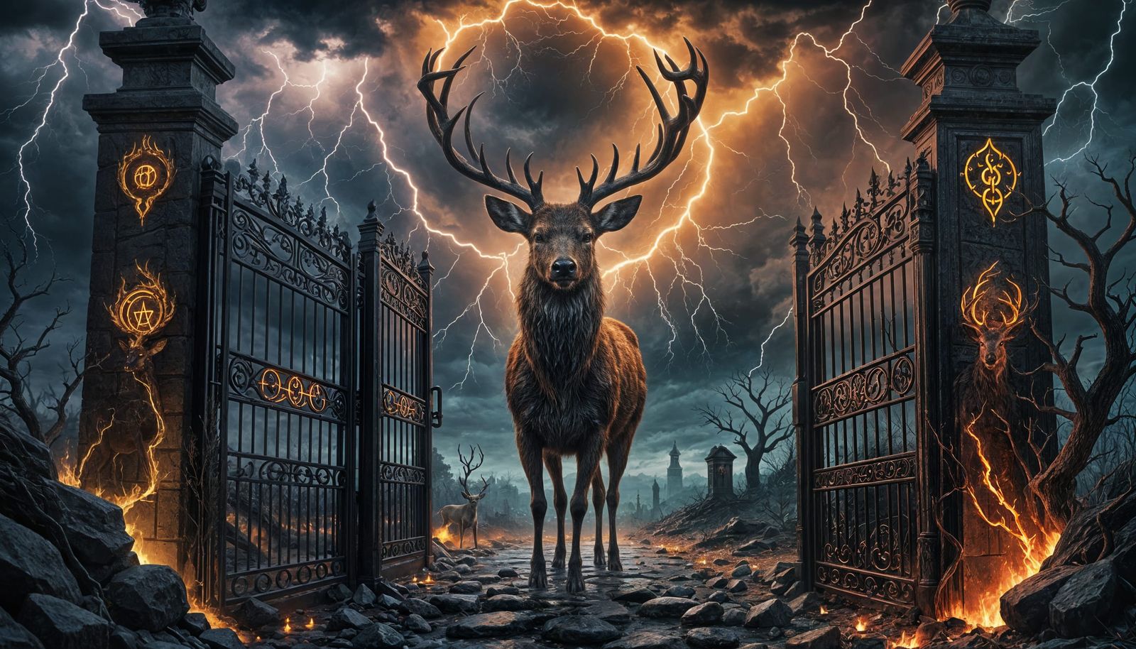 Underworld Deer Guarding Gates of Hell