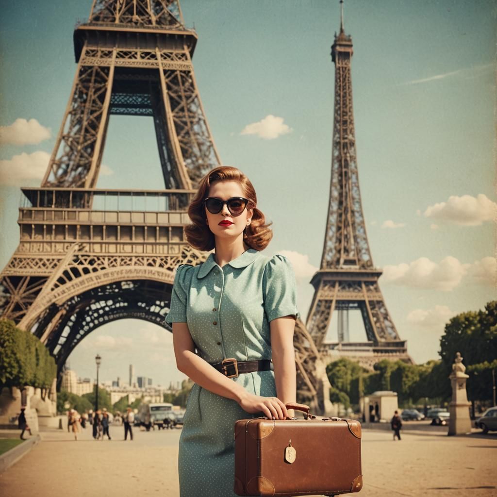 Vintage Travel Ad: Eiffel Tower in Mid-Century Style