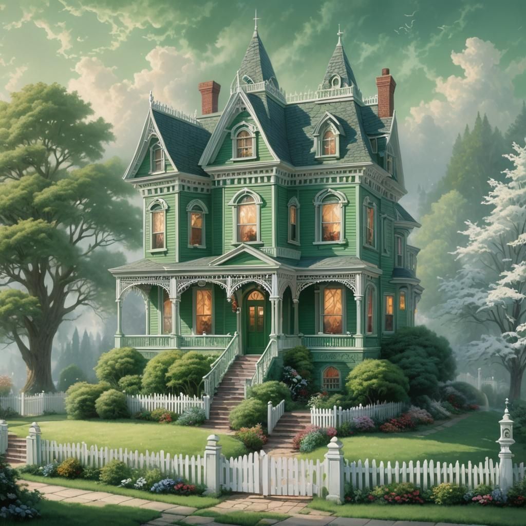 Victorian House on Hilltop in Ethereal Style