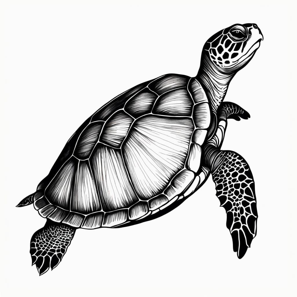 Vintage Style Single Line Drawing Turtle Illustration