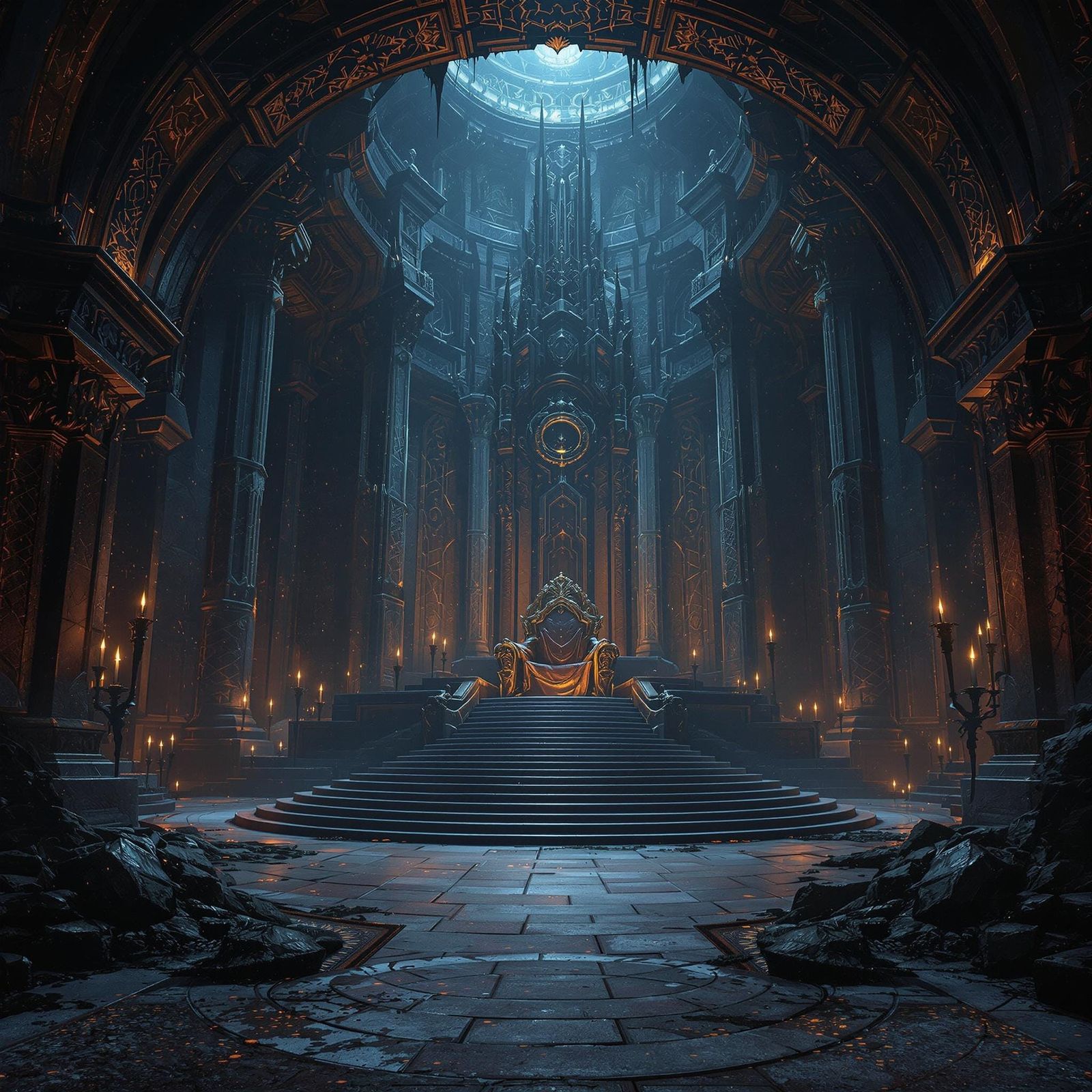 Epic Dark Fantasy Castle Scene in Volumetric Lighting