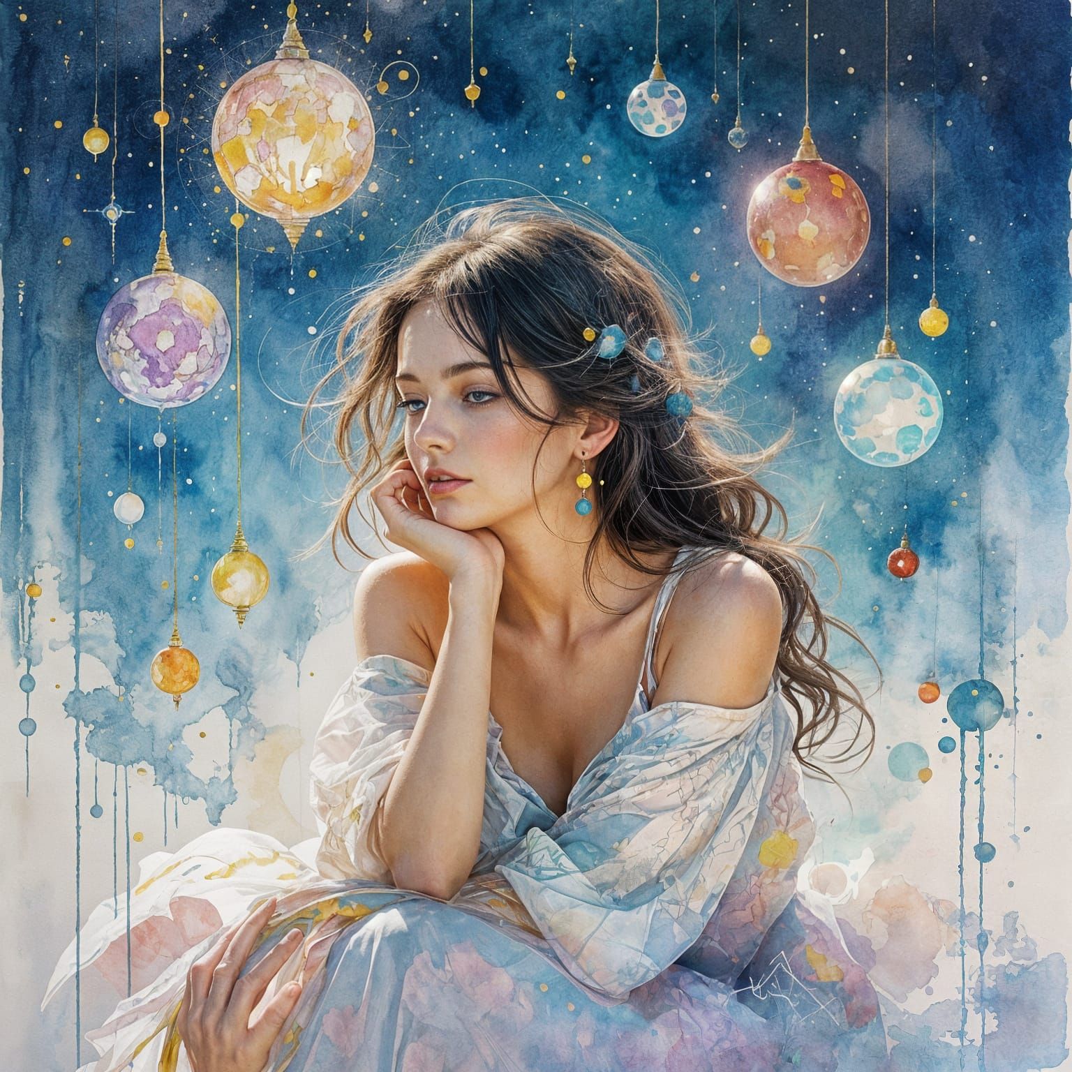 Dreamy Double Exposure Portrait in Gouache Style