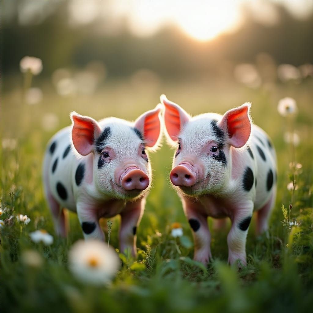 Polka Dot Pigs in Meadow: Documentary Photography