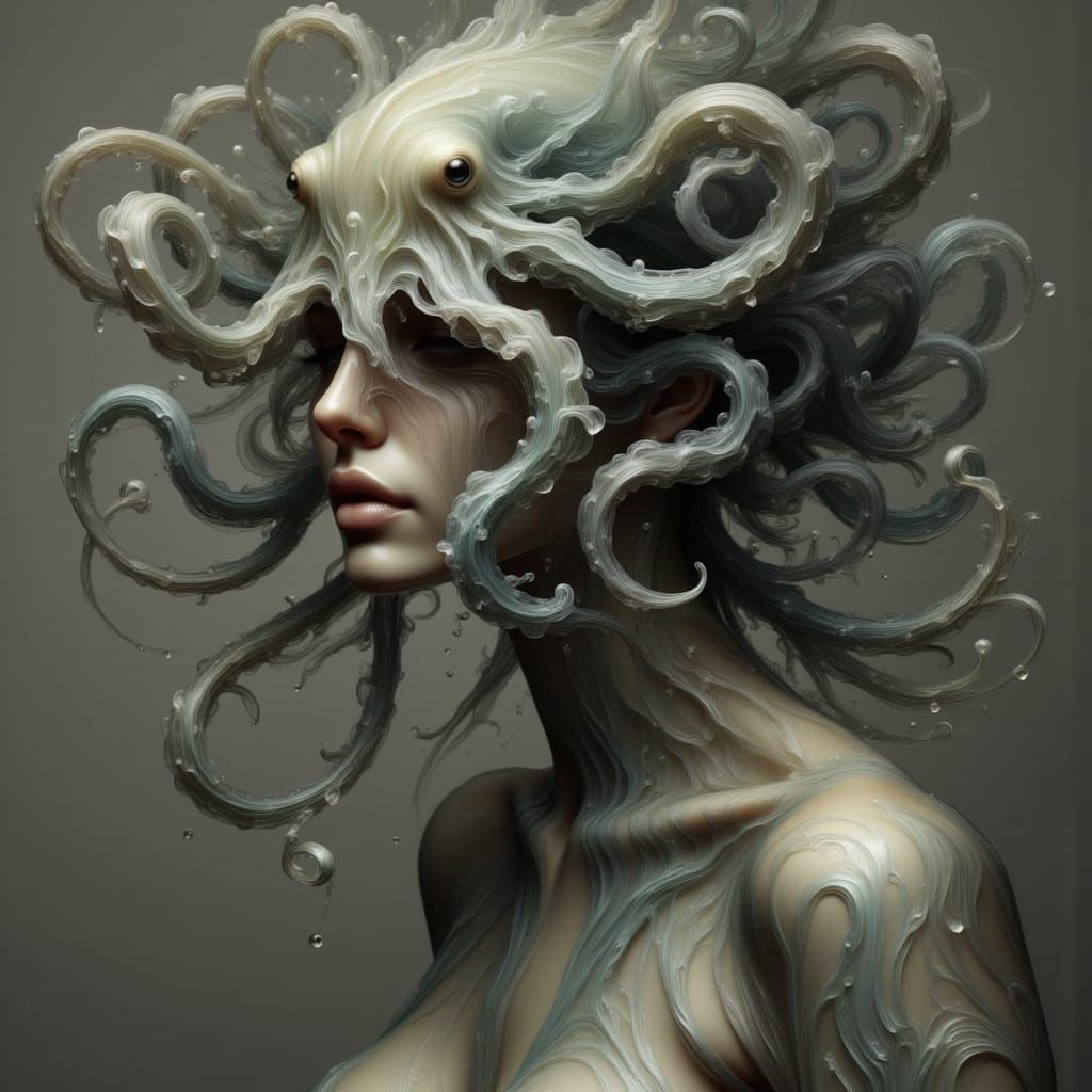 Octopus Woman in Dreamlike Surreal Scene