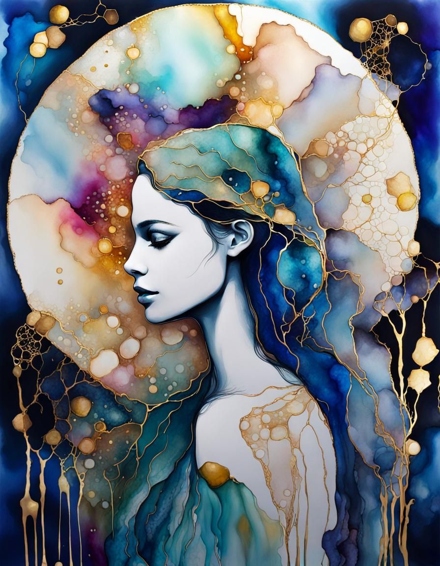 Colorful Golden Details in Alcohol Ink