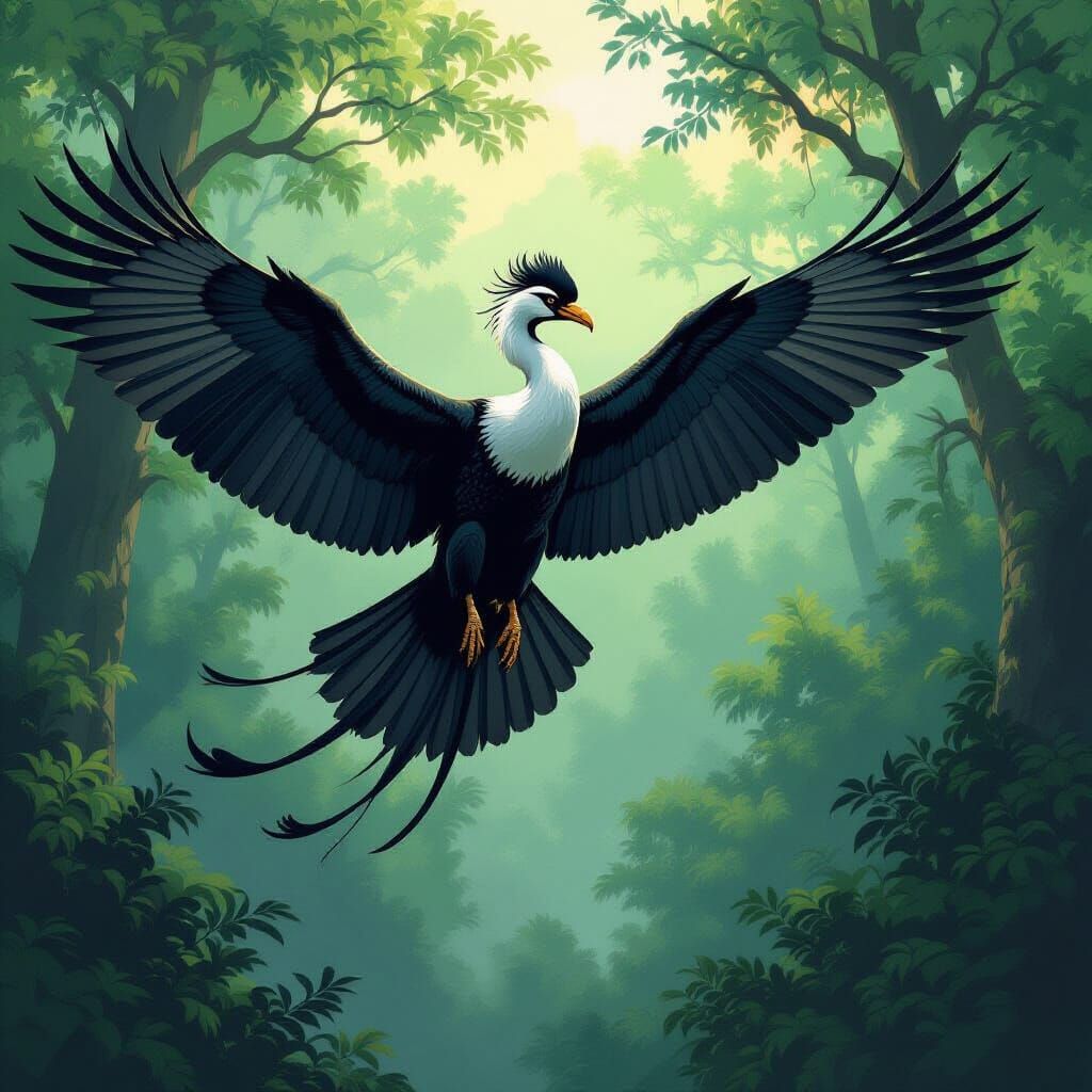 Giant Black Bird Soaring Over Illinois Forest