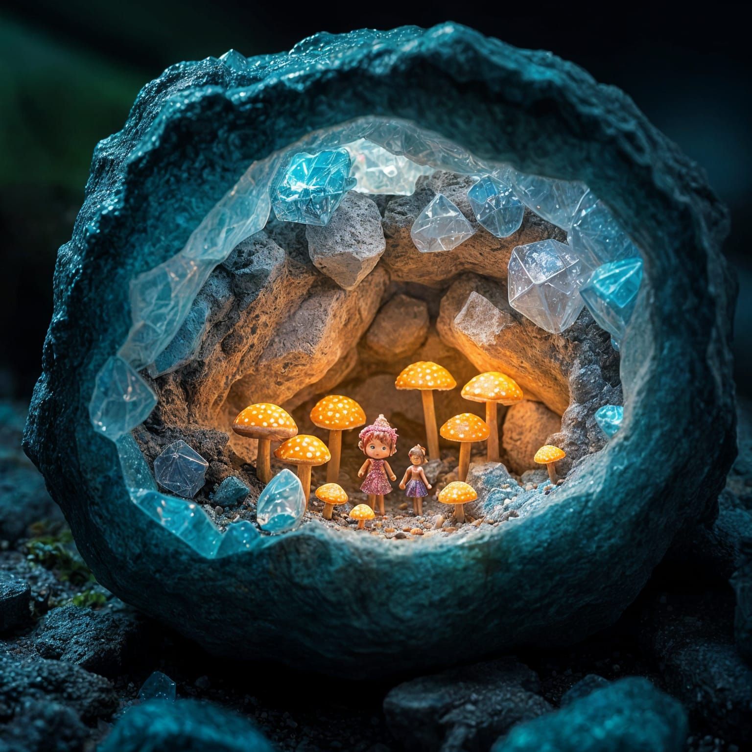 Glowing Crystal Cave Miniature World: Digital Painting