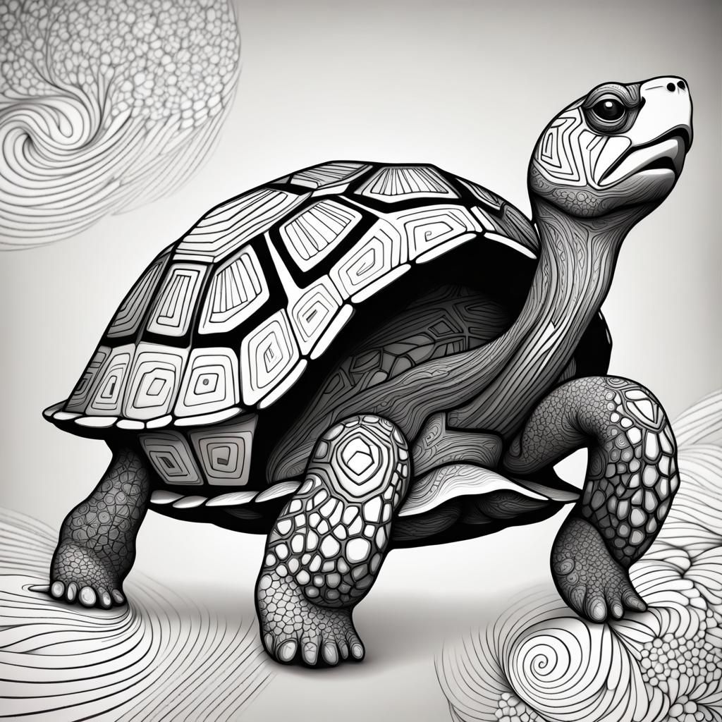 Cute Tortoise in Abstract Vector Fractal Style