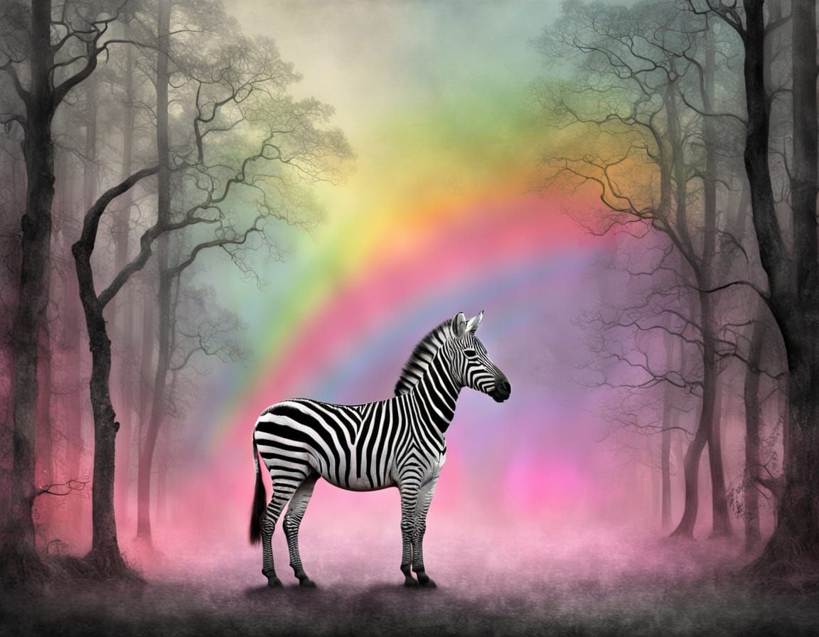 Rainbow Zebra Shines in Vibrant Neon Light