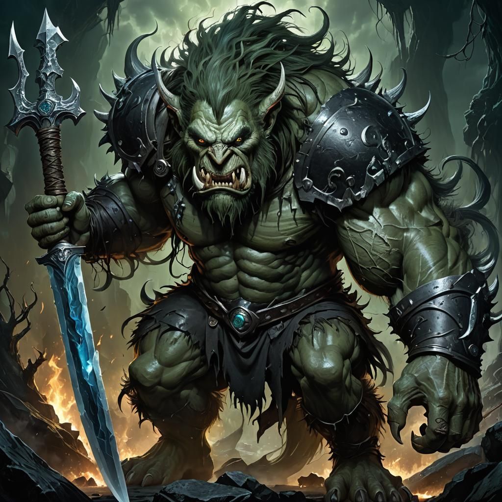Hulking Troll with Sword and Shield: Fantasy Concept Art