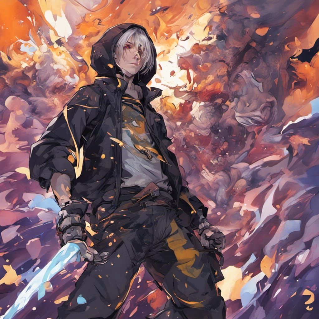 Dark Angel Boy Surrounded by Blue Fire, Graffiti Art