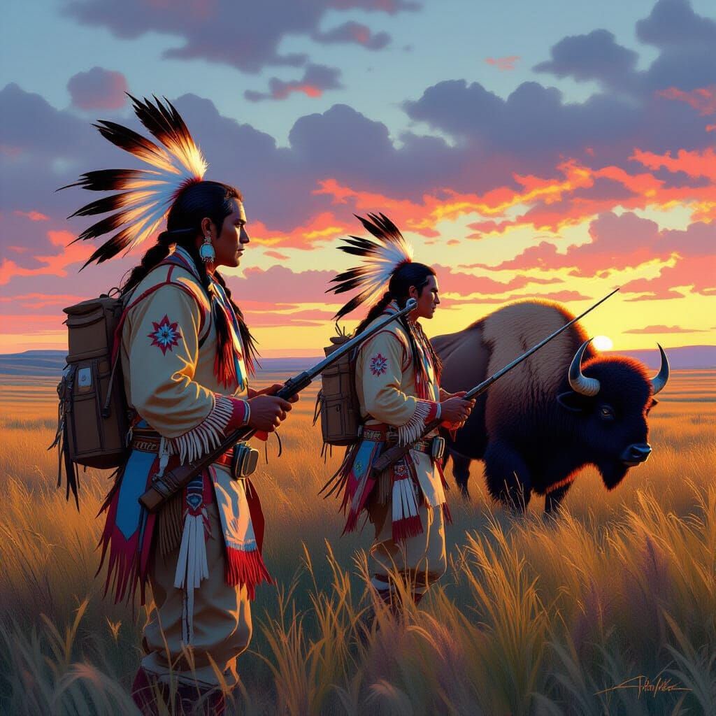 Native Americans Hunting Buffalo on the Great Plains