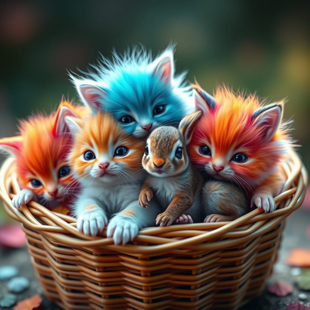 Whimsical Rainbow Menagerie in Vibrant, Detailed Fantasy Art