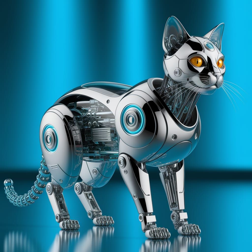 Cyberpunk Chrome Robot Cat