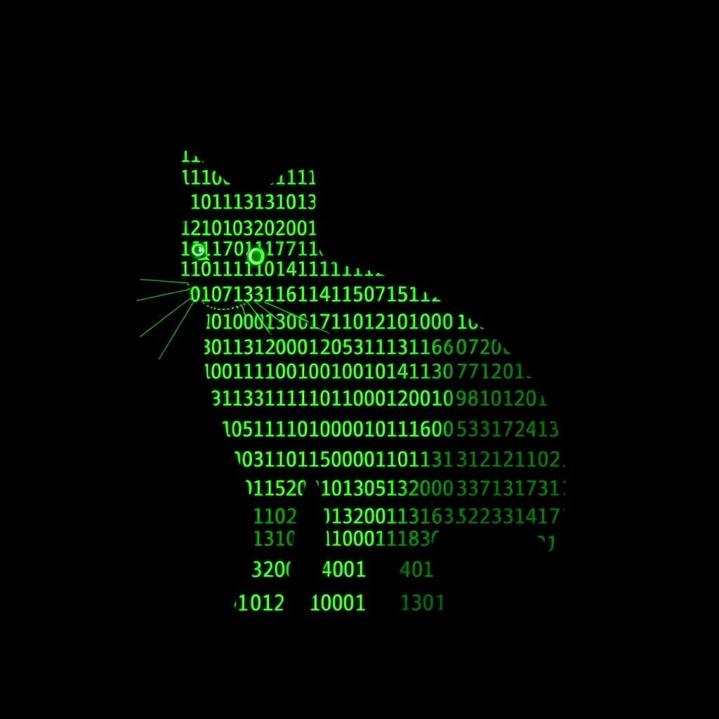 Binary Cat Digital Artwork in Green Bioluminescence