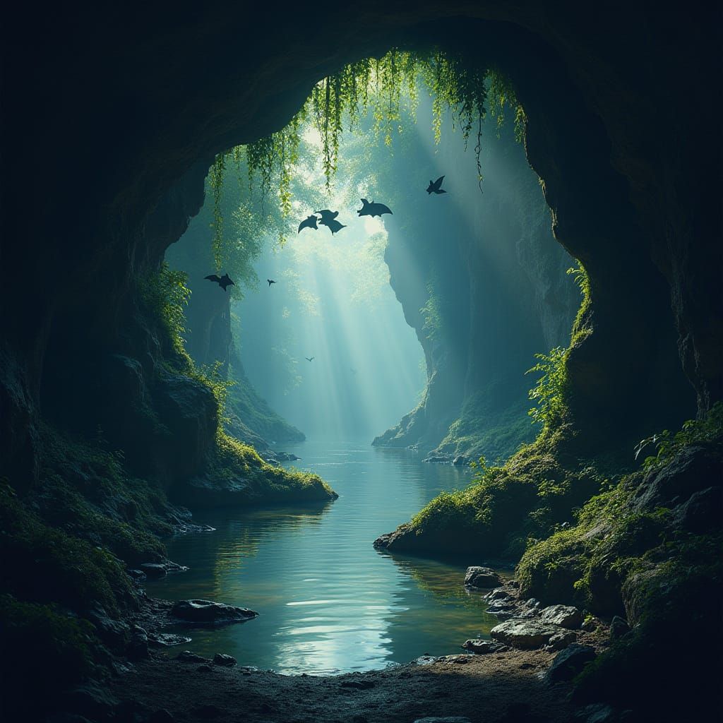 Vineyard in a Watery Cave with Bats