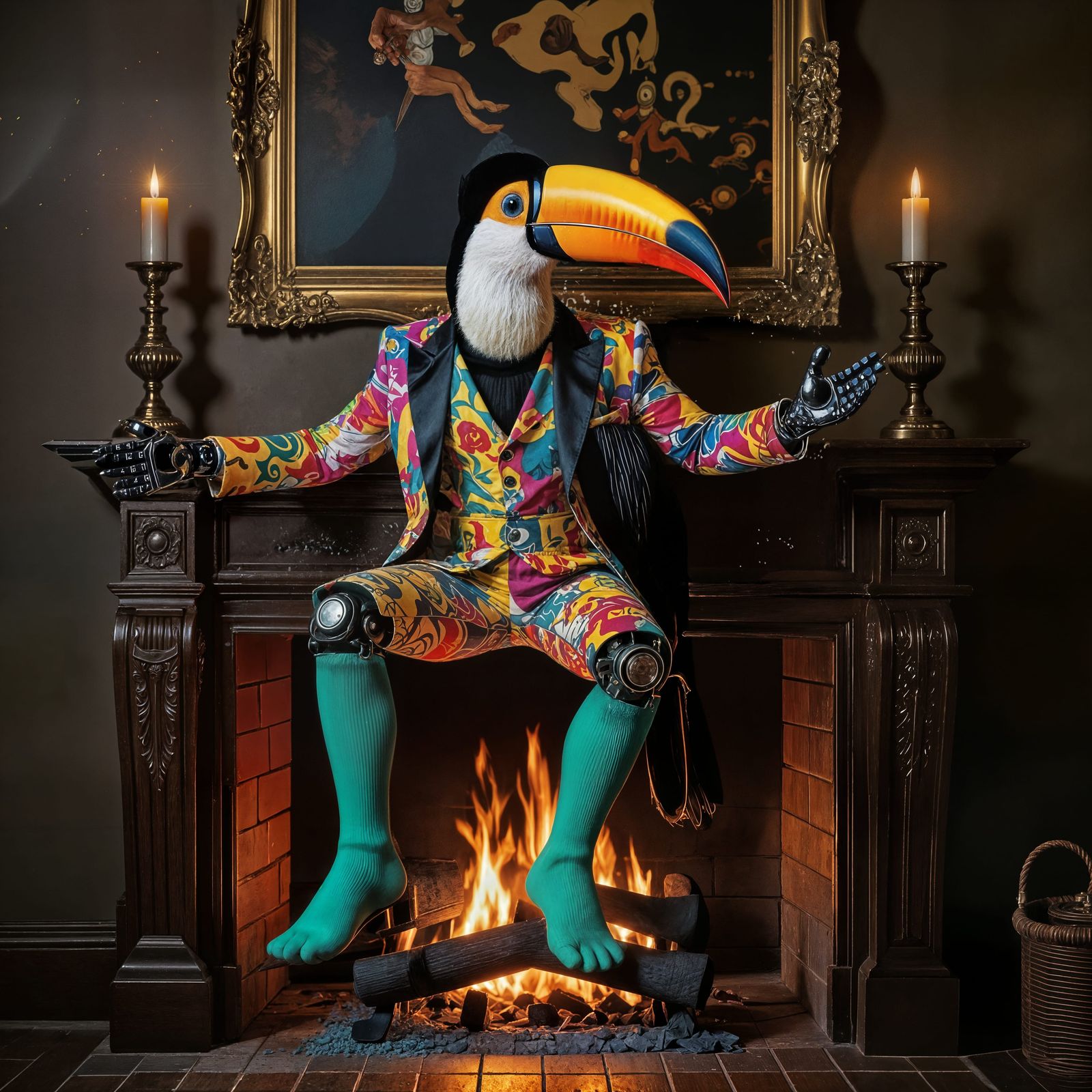 Biomechanical Toucan with Surreal Socks, Giger Style