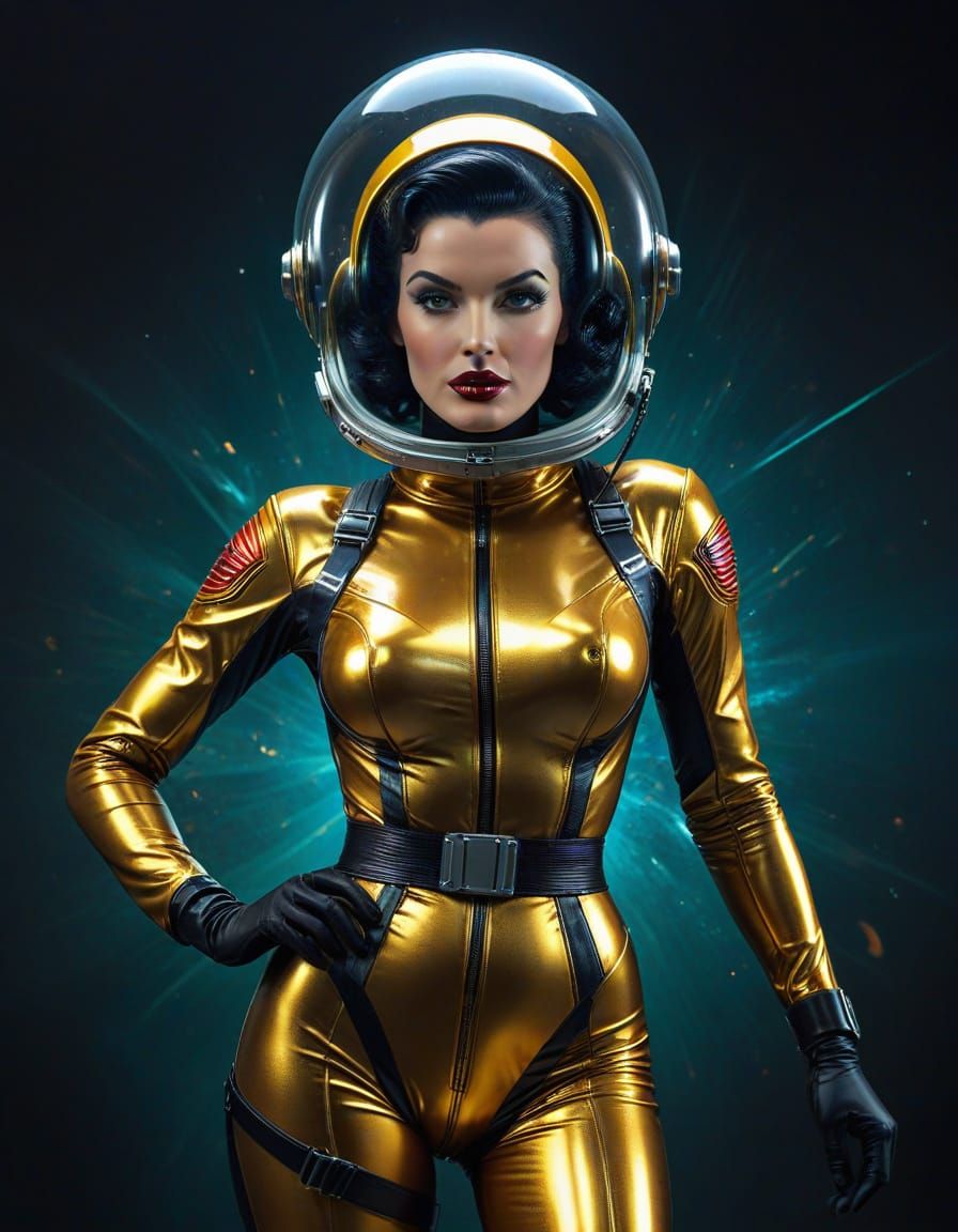 Retro Sci-Fi Spacesuit Portrait in Solarpunk Style