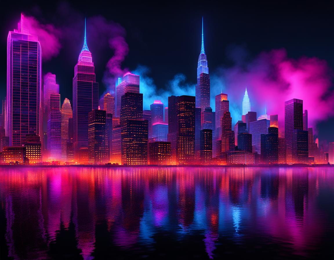 Neon Cityscape in Fauvism Pop Art Style