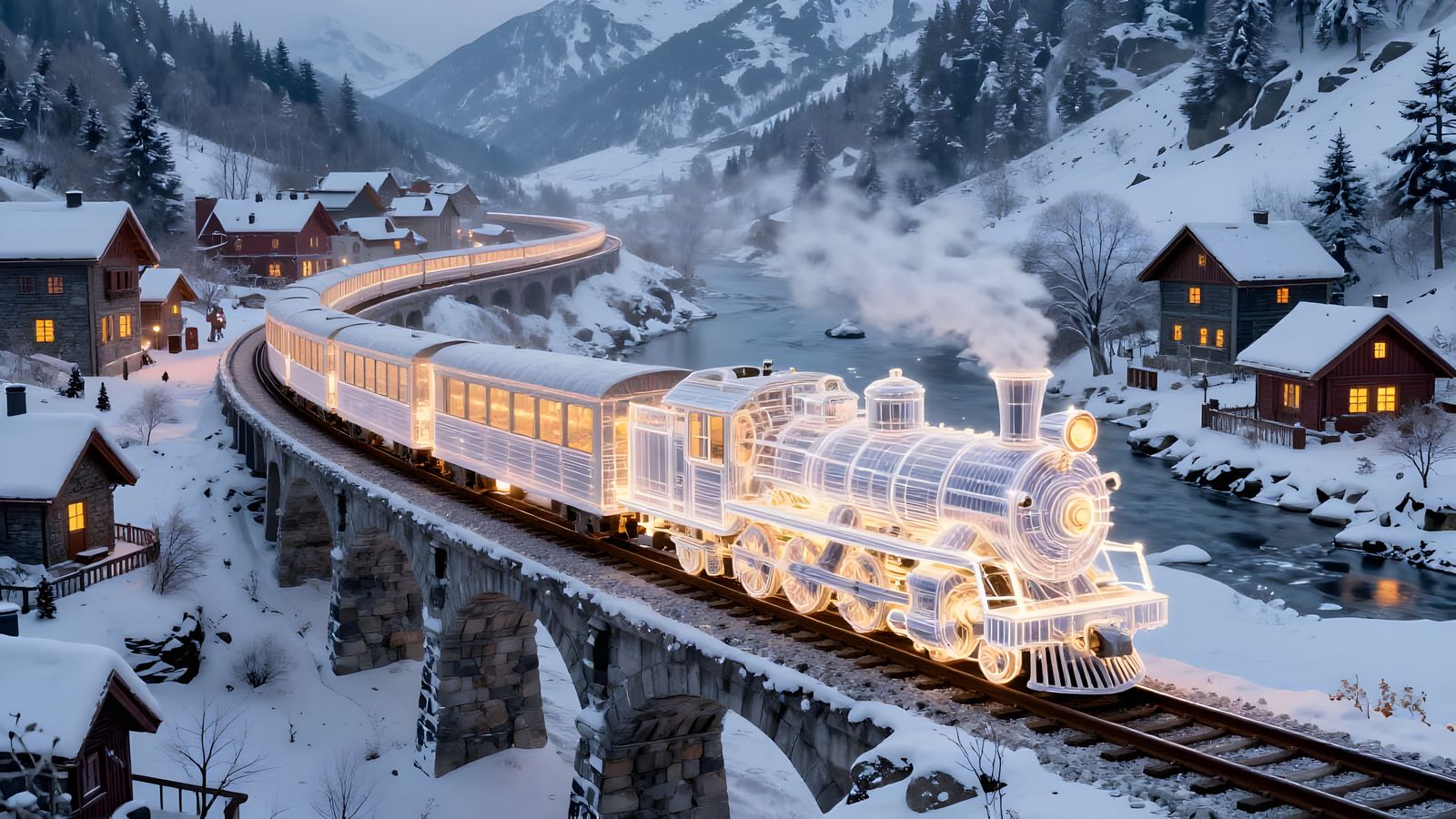 Luminous Light Train in Winter Wonderland