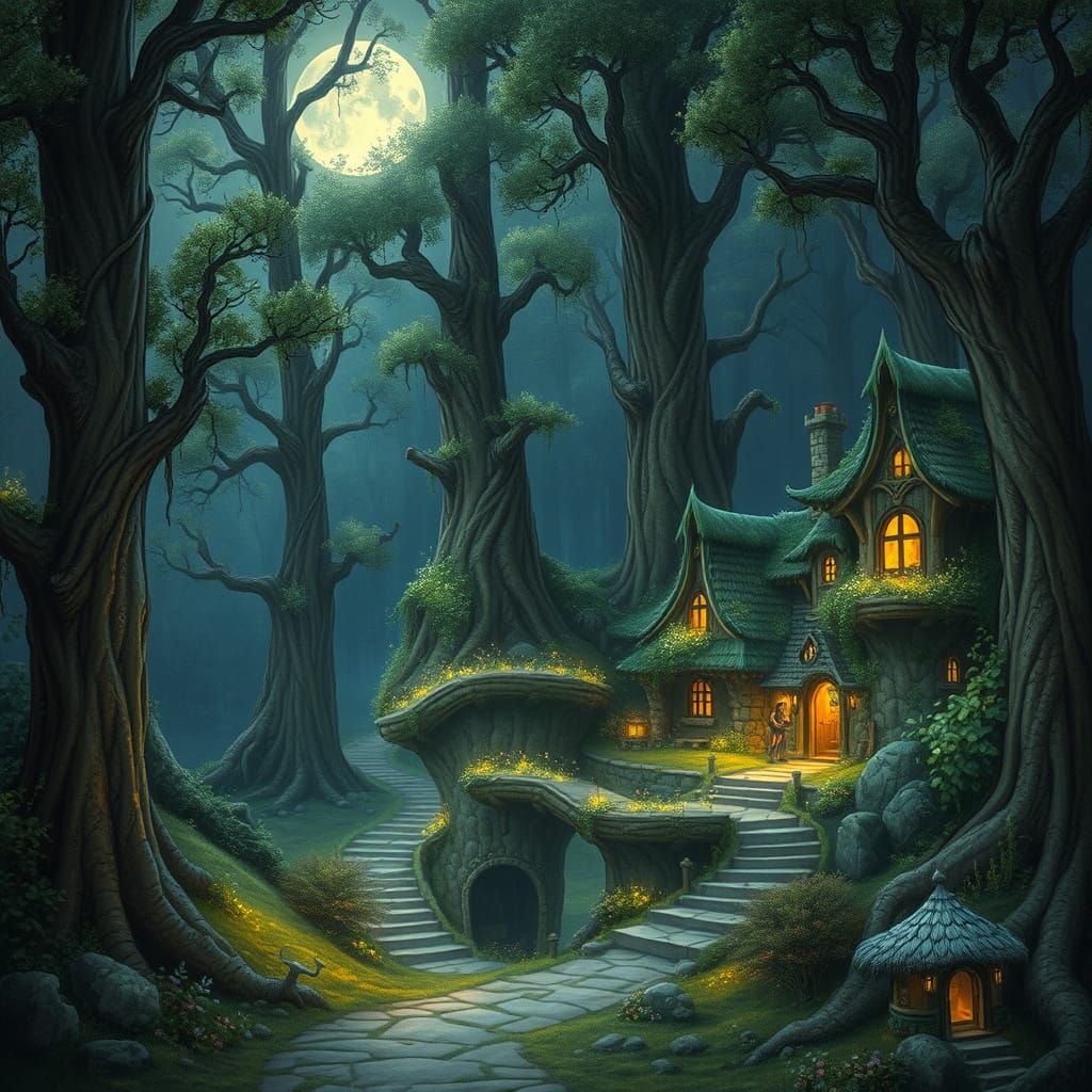 Mystical Elven Village in Enchanted Forest