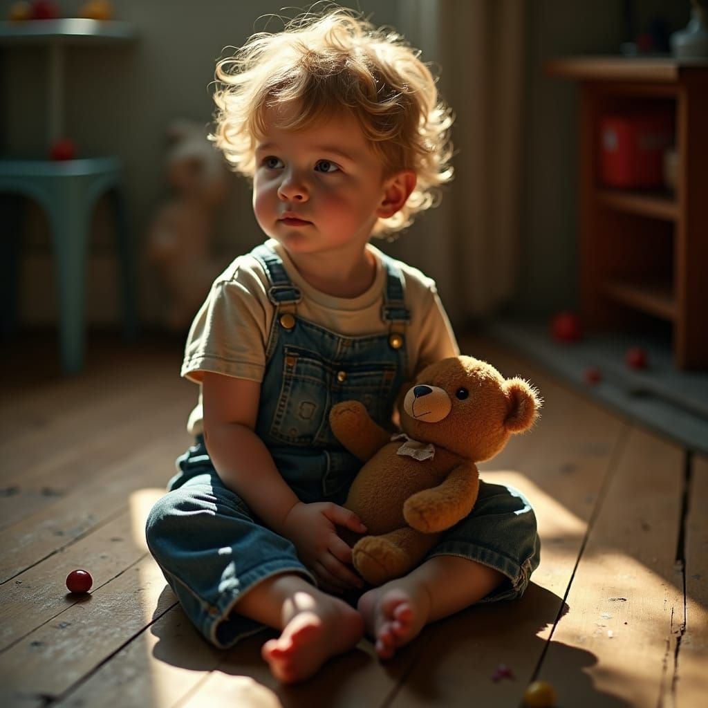 Nostalgic Photo of Boy with Teddy Bear