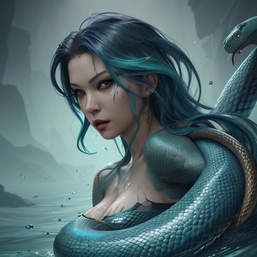 Detailed Snake-Siren Hybrid Concept Art