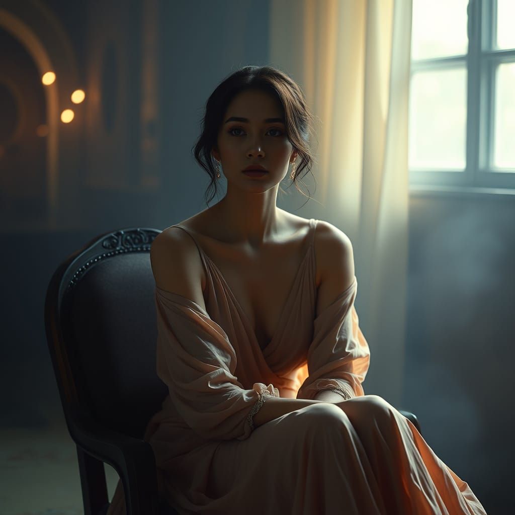 Serene Woman in Photorealistic Cinematic Environment