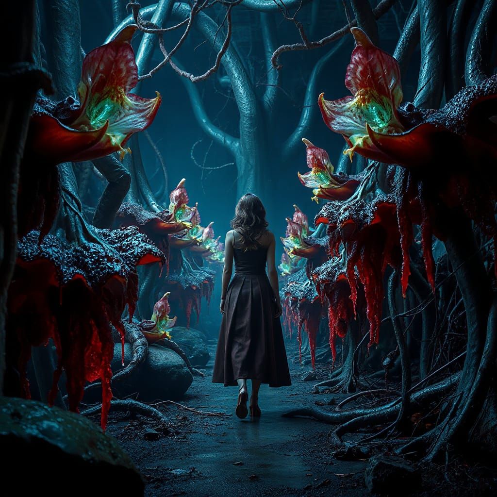 Eerie Carnivorous Garden in Dark Fantasy Style