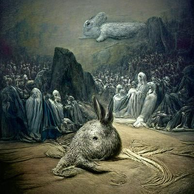 Rabbit in Field, Engraving Style