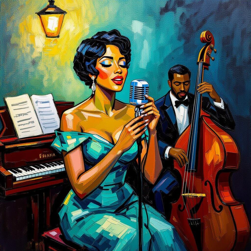 Jazz Singer in the Style of Post-Impressionism