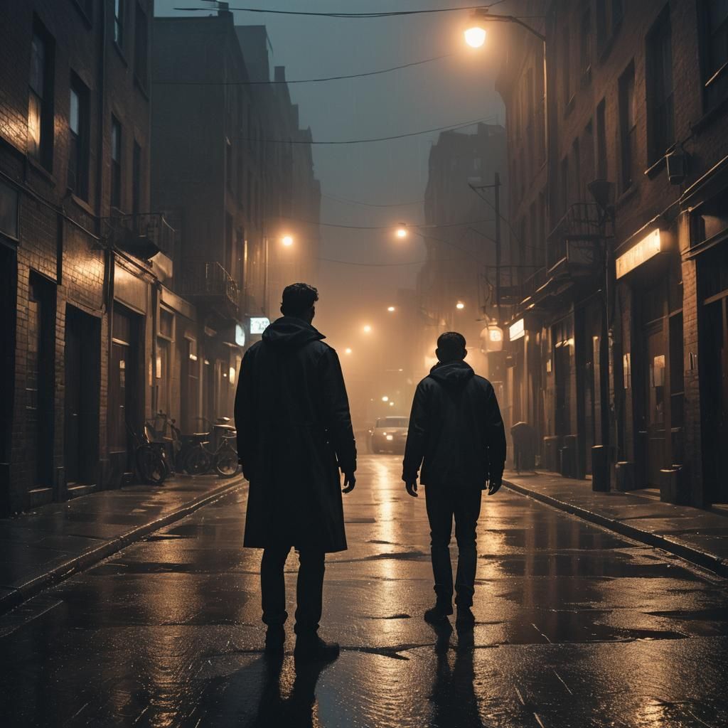 Film Noir Alleyway Scene of Stylus at Dusk