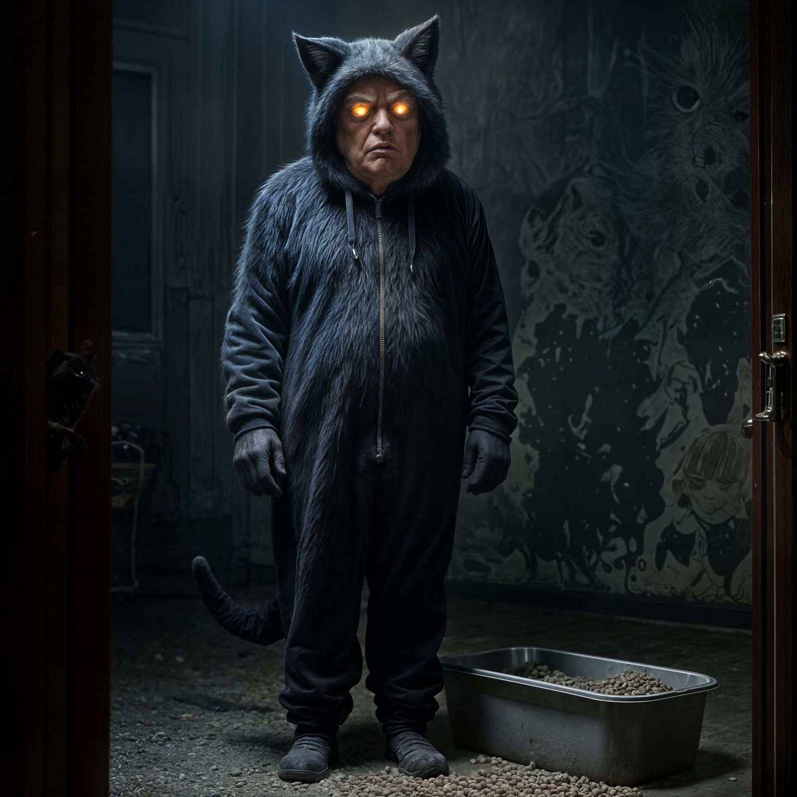 Fierce Feline Donald Trump in Dark, Gritty Art Style