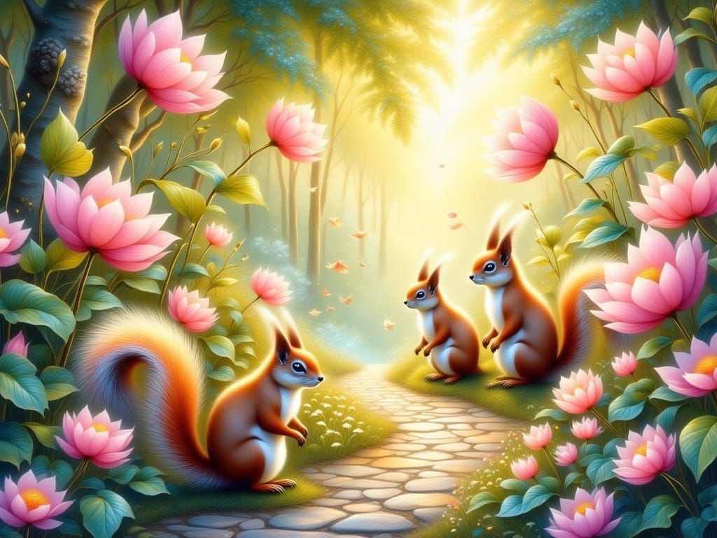 Whimsical Garden Scene in Dreamy Watercolour Style