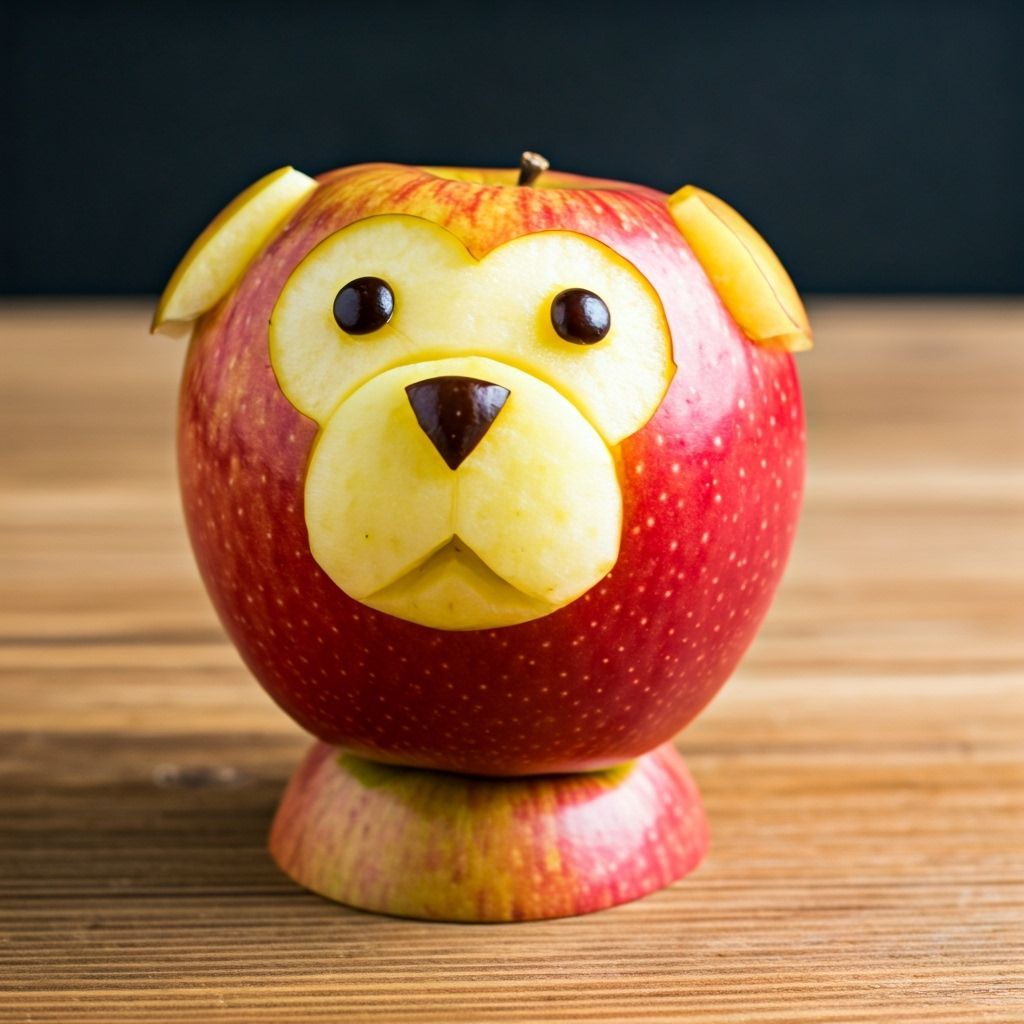 Apple Carved into a Dog Shape