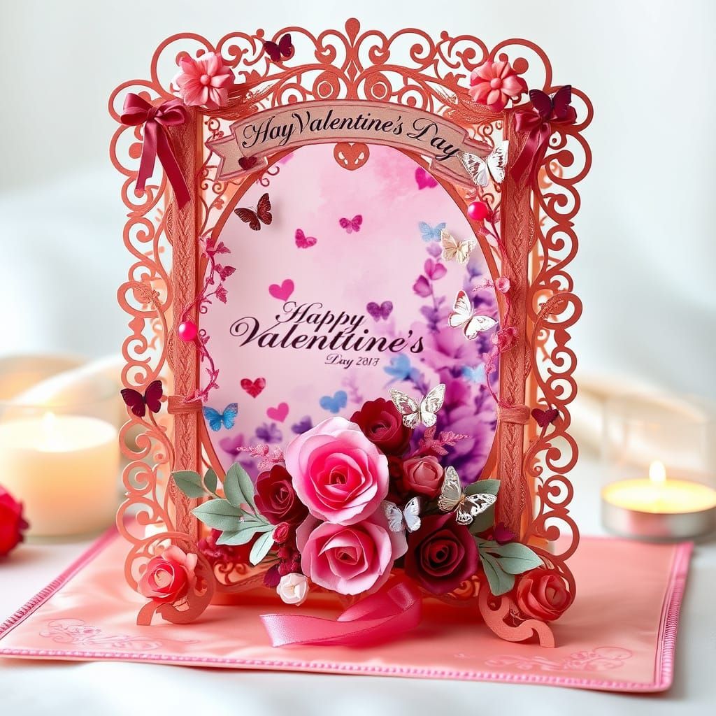 Romantic 3D Valentine's Day Card in Elegant Filigree Style
