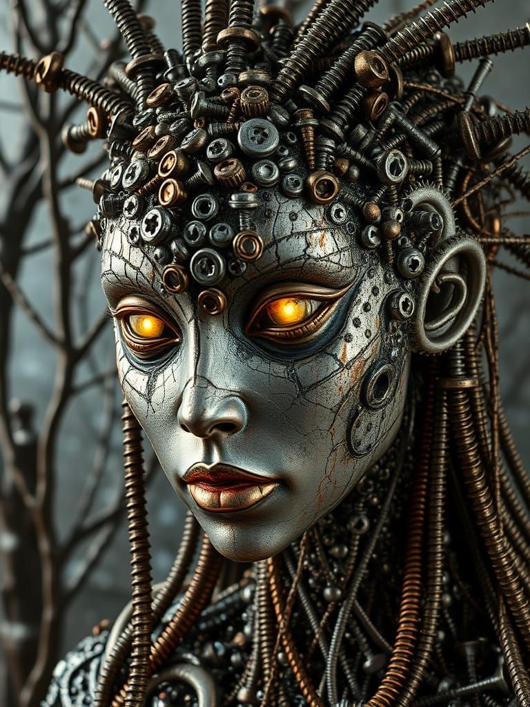 Biomechanical Dryad Sculpture in Chiaroscuro Lighting