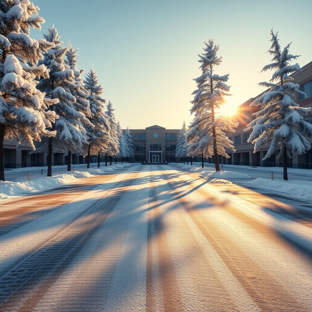 Serene Winter Wonderland in a University Parking Lot