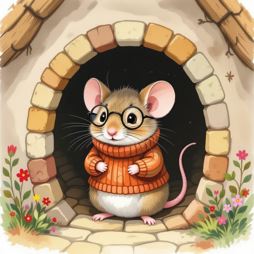 Mouse in Sweater, Whimsical Illustration